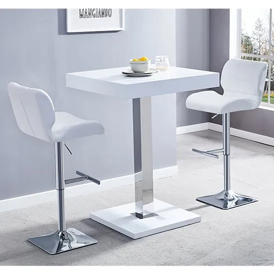 Topaz Square Bar Table with 2 Candid Stools - White