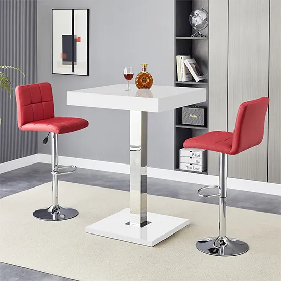 Topaz Square Bar Table with 2 Coco Bordeaux Stools - White image