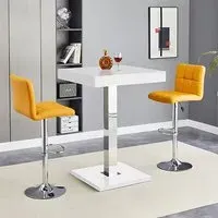 Topaz Square Bar Table with 2 Coco Curry Stools - White