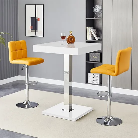 Topaz Square Bar Table with 2 Coco Curry Stools - White