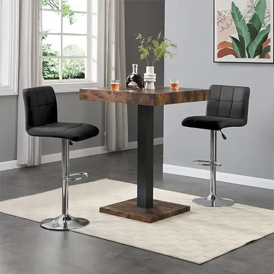 Topaz Square Bar Table with 2 Coco Stools - Black, Oak