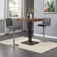 Topaz Square Bar Table with 2 Coco Stools - Grey, Oak