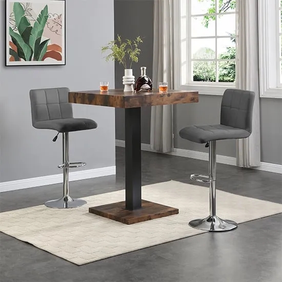 Topaz Square Bar Table with 2 Coco Stools - Grey, Oak