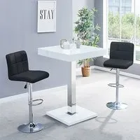 Topaz Square Bar Table with 2 Coco Stools - White, High Gloss