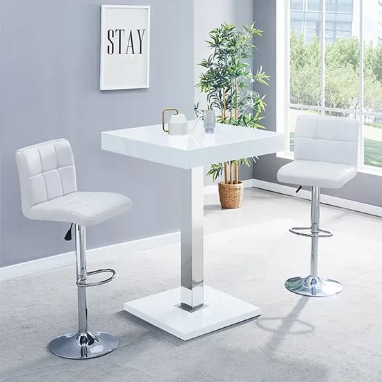 Topaz Square Bar Table with 2 Coco Stools - White