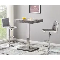 Topaz Square Bar Table with 2 Copez Stools - Grey, Concrete Effect