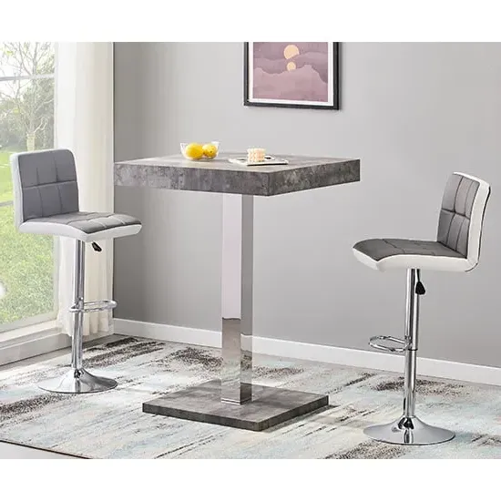 Topaz Square Bar Table with 2 Copez Stools - Grey, Concrete Effect