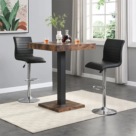 Topaz Square Bar Table with 2 Ripple Stools - Black, Oak