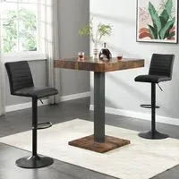 Topaz Square Bar Table with 2 Ripple Stools - Black, Rustic Oak