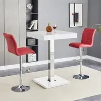 Topaz Square Bar Table with 2 Ripple Stools - White, Bordeaux