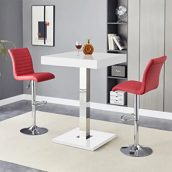 Topaz Square Bar Table with 2 Ripple Stools - White, Bordeaux