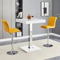 Topaz Square Bar Table with 2 Ripple Stools - White, Curry