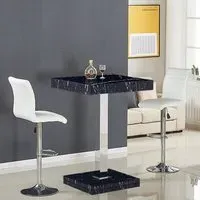 Topaz Square Bar Table with 2 Ripple Stools - White, Marble Effect
