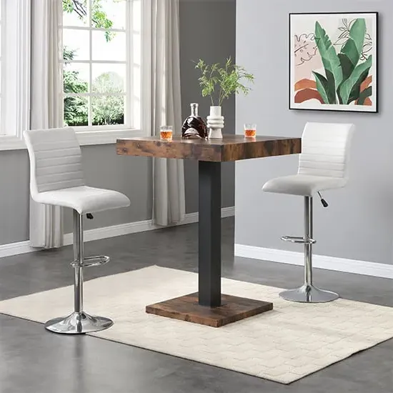 Topaz Square Bar Table with 2 Ripple Stools - White, Oak