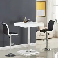 Topaz Square Bar Table with 2 Ritz Black White Stools - White