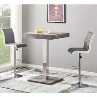 Topaz Square Bar Table with 2 Ritz Stools - Grey, Concrete Effect
