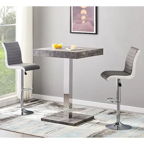 Topaz Square Bar Table with 2 Ritz Stools - Grey, Concrete Effect