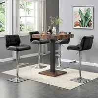 Topaz Square Bar Table with 4 Candid Stools - Black, Oak