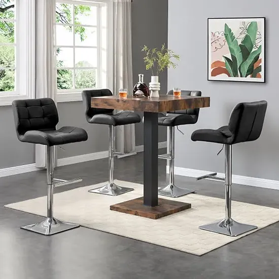 Topaz Square Bar Table with 4 Candid Stools - Black, Oak