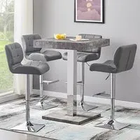 Topaz Square Bar Table with 4 Candid Stools - Concrete Effect
