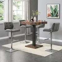 Topaz Square Bar Table with 4 Candid Stools - Grey, Oak