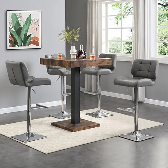 Topaz Square Bar Table with 4 Candid Stools - Grey, Oak