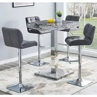 Topaz Square Bar Table with 4 Candid Stools - Marble Effect