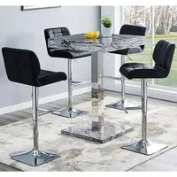 Topaz Square Bar Table with 4 Candid Stools - Melange, Marble