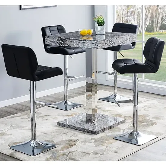 Topaz Square Bar Table with 4 Candid Stools - Melange, Marble