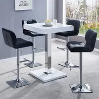Topaz Square Bar Table with 4 Candid Stools - White, High Gloss
