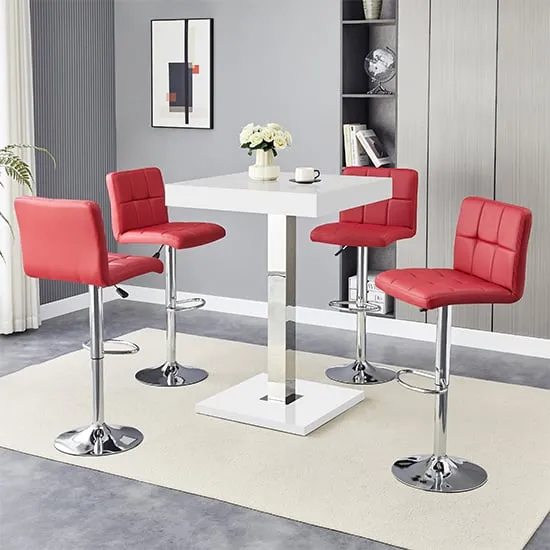 Topaz Square Bar Table with 4 Coco Bordeaux Stools - White