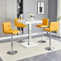 Topaz Square Bar Table with 4 Coco Curry Stools - White