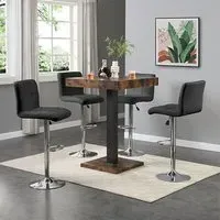 Topaz Square Bar Table with 4 Coco Stools - Black, Oak