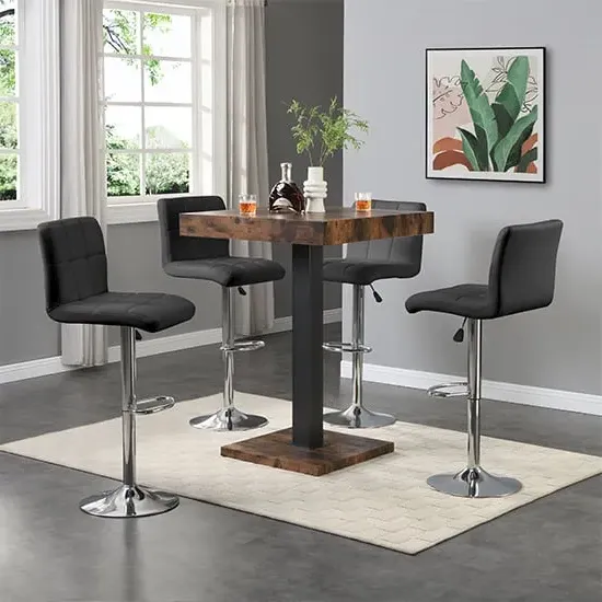 Topaz Square Bar Table with 4 Coco Stools - Black, Oak