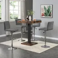 Topaz Square Bar Table with 4 Coco Stools - Grey, Oak