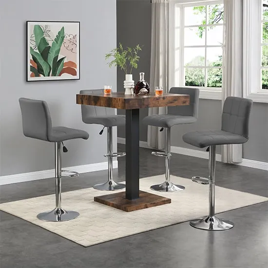 Topaz Square Bar Table with 4 Coco Stools - Grey, Oak
