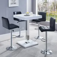 Topaz Square Bar Table with 4 Coco Stools - White, High Gloss