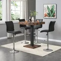 Topaz Square Bar Table with 4 Ripple Stools - Black, Oak