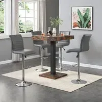 Topaz Square Bar Table with 4 Ripple Stools - Grey, Oak