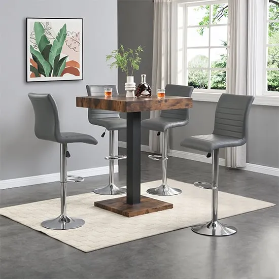 Topaz Square Bar Table with 4 Ripple Stools - Grey, Oak