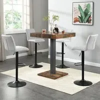 Topaz Square Bar Table with 4 Ripple Stools - Oak, Black Base