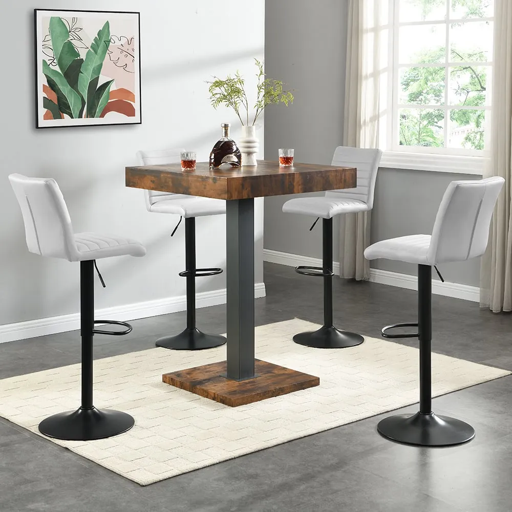 Topaz Square Bar Table with 4 Ripple Stools - Oak, Black Base
