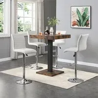 Topaz Square Bar Table with 4 Ripple Stools - White, Oak