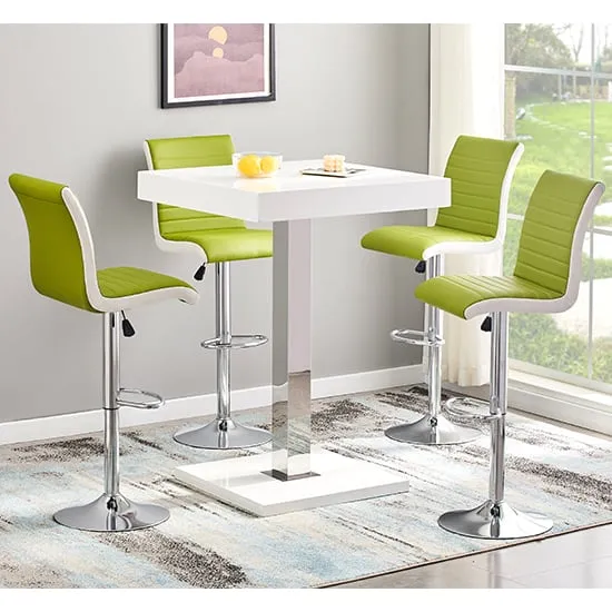 Topaz Square Bar Table with 4 Ritz Stools - White, High Gloss