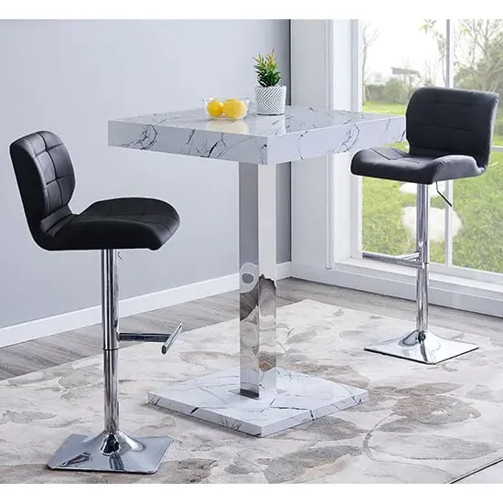 Topaz Vida Square Bar Table Set with 2 Candid Stools - Black