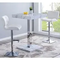 Topaz Vida Square Bar Table Set with 2 Candid Stools - White