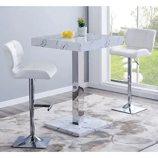 Topaz Vida Square Bar Table Set with 2 Candid Stools - White