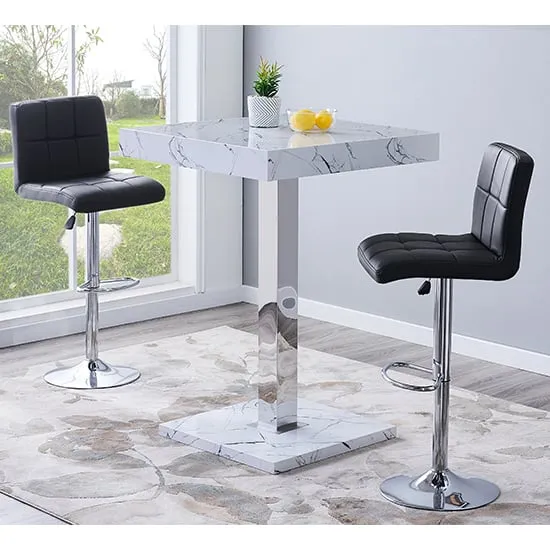 Topaz Vida Square Bar Table Set with 2 Coco Stools - Black