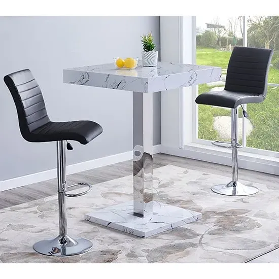Topaz Vida Square Bar Table Set with 2 Ripple Stools - Black
