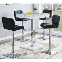 Topaz Vida Square Bar Table Set with 4 Candid Stools - Black